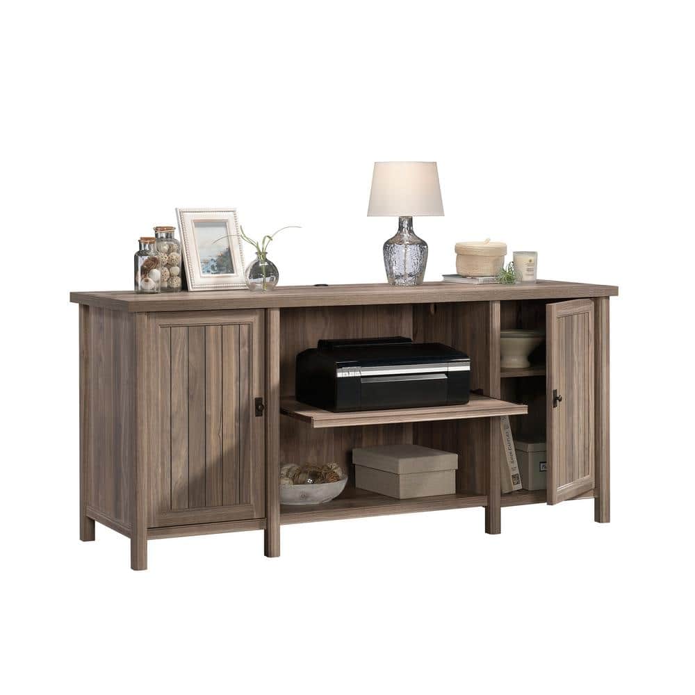 Washed Walnut Engineered Wood Office Credenza with Adjustable Shelves
