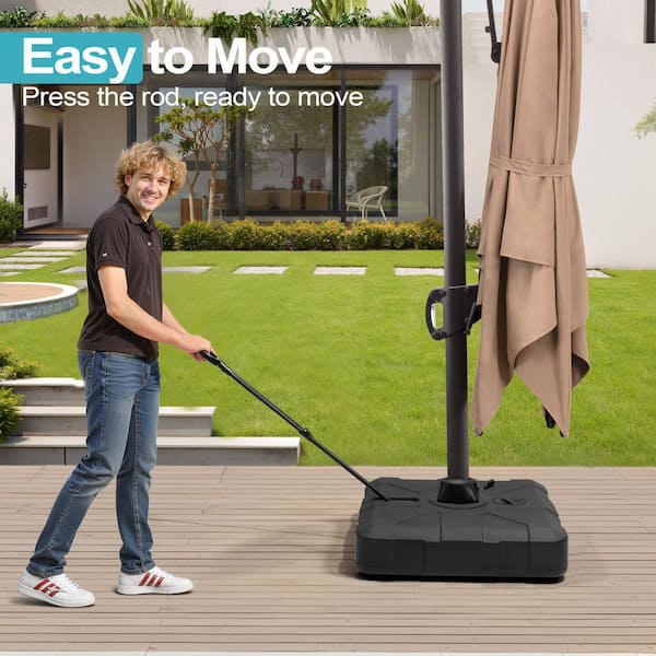 350 lbs. Heavy-Duty Patio Cantilever Umbrella Weighted Base in Black with 4-Wheels and Pull Rod for Garden