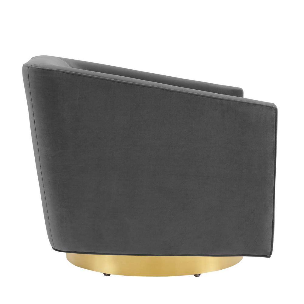 Elegant Gold Charcoal Velvet Barrel Swivel Accent Chair