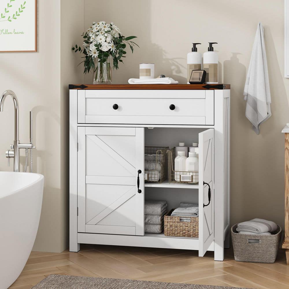 Clihome Farmhouse White 32.5 in. H Storage Cabinet with Drawer and