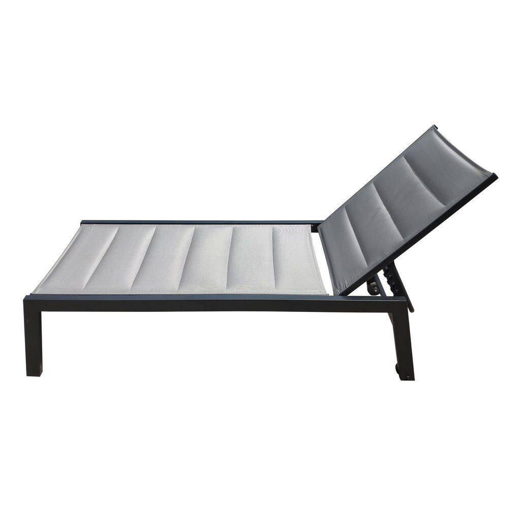 Outdoor Aluminium 5-Position Adjustable Chaise Lounge Chair (Gray Fabric)