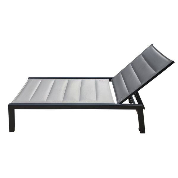 Unbranded Outdoor Aluminium 5-Position Adjustable Chaise Lounge Chair (Gray Fabric)