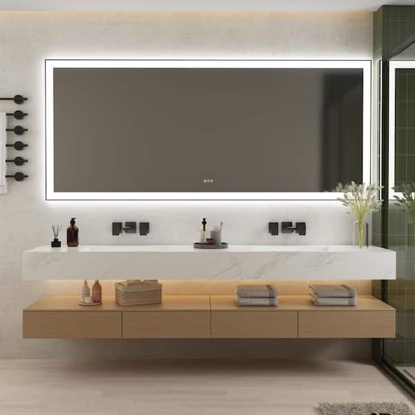 88 in. W x 38 in. H Large Rectangular Frameless Anti-Fog Wall-Mounted LED Bathroom Vanity Mirror