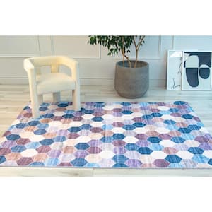 Modern Checkered Geometric Purple Cream 7 ft. x 10 ft. Indoor Soft Area Rug