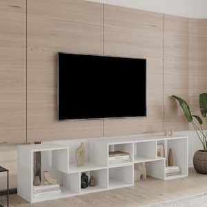 70 in. White TV Stand Fits TV's up to 80 in. with Display Shelf and Bookcase，Double L-Shaped TV Stand
