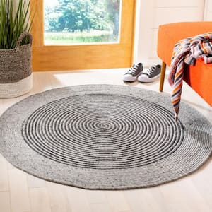 Braided Gray/Black 6 ft. x 6 ft. Round Striped Area Rug