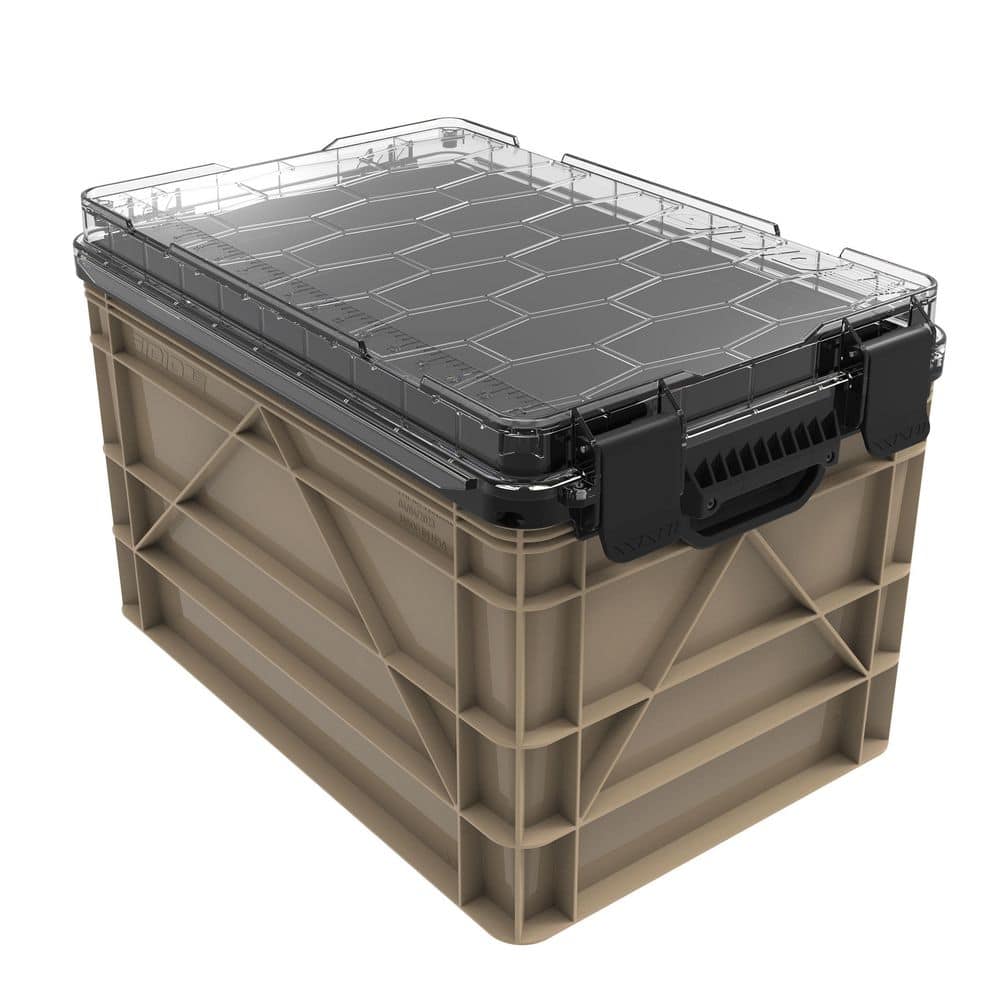 Weather Resistant Full Size Storage Bin High Stacking Capacity Heavy Duty Stackable Storage Bin w/ Lid and Dividers Tan price history on PriceWatchPro