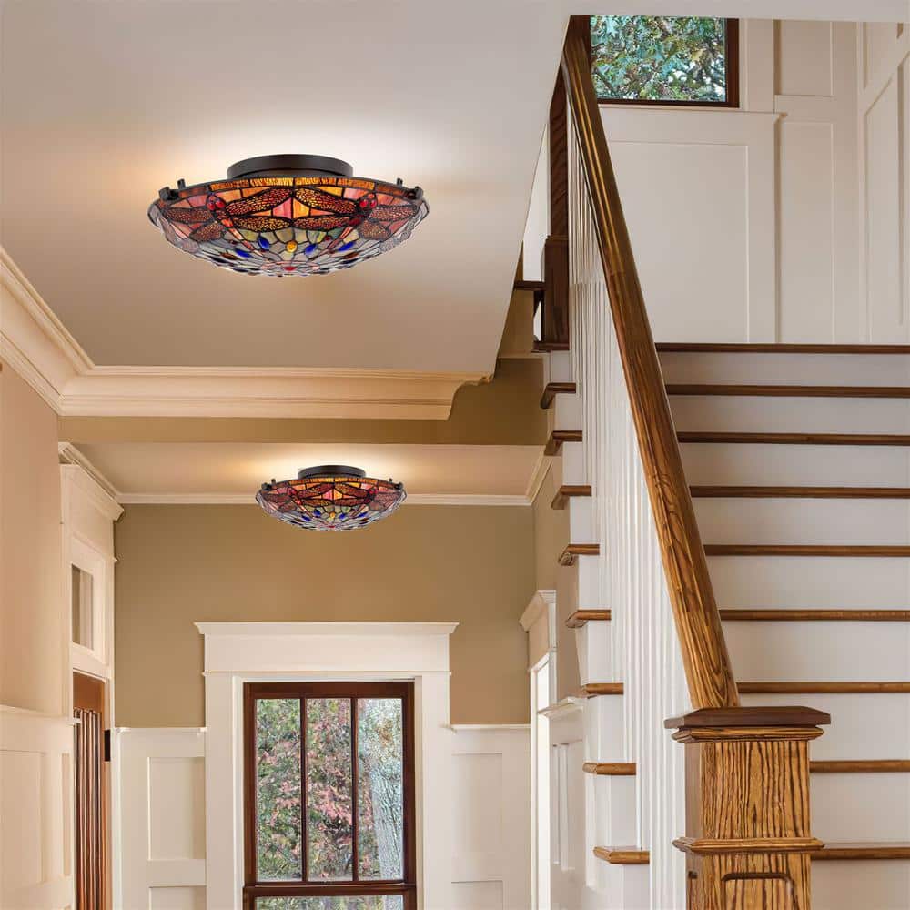 Vintage Black Glass Bowl Flush Mount Ceiling Light