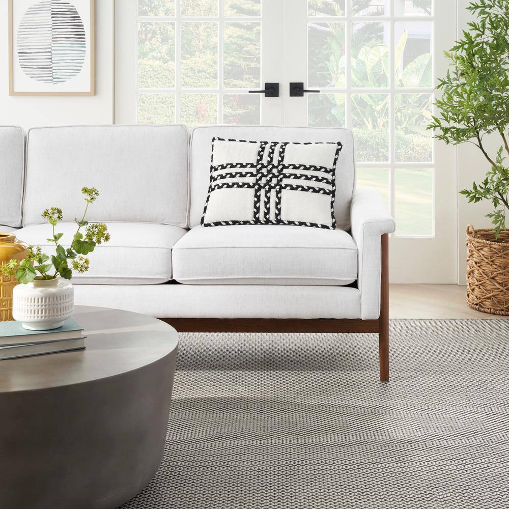 Black and Ivory Braided Polyester 14" x 20" Indoor/Outdoor Throw Pillow