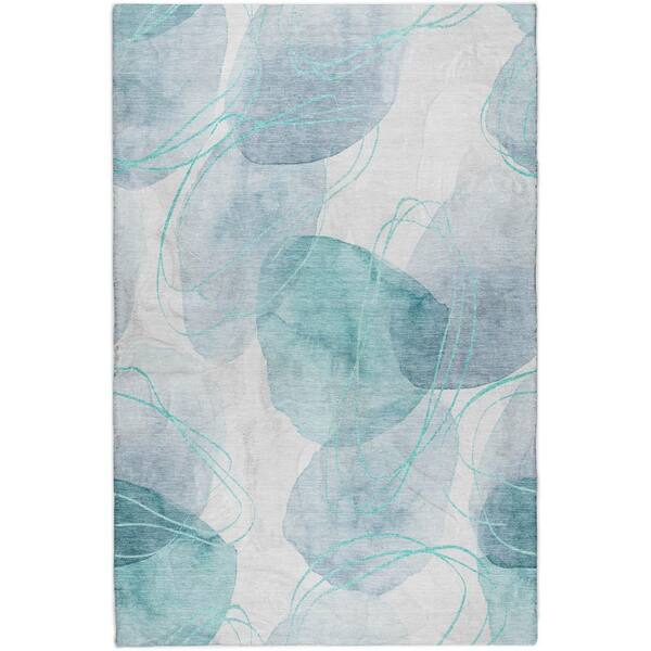 Dream Shag Premium Machine Washable Abstract ADS544 Teal 10 ft. x 14 ft. Area Rug