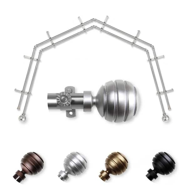 EMOH 13/16" Dia Adjustable 4-Sided Double Bay Window Curtain Rod 28 to 48" (each side) with Ysabel Finials in Satin Nickel