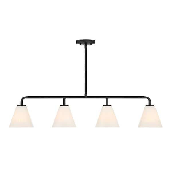 Blair 4-Light Matte Black Transitional Linear Chandelier with Strie Glass Shades