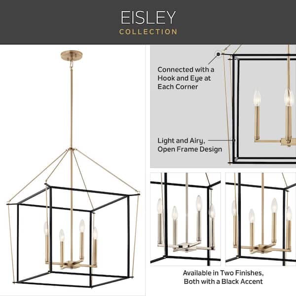 Kichler Eisley 8-Light Polished Nickel Modern/Contemporary Lantern Led, Large Hanging Pendant Light