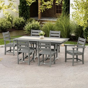 Grant Park 7-Piece Farmhouse Plastic Outdoor Patio Dining Set in Slate Grey