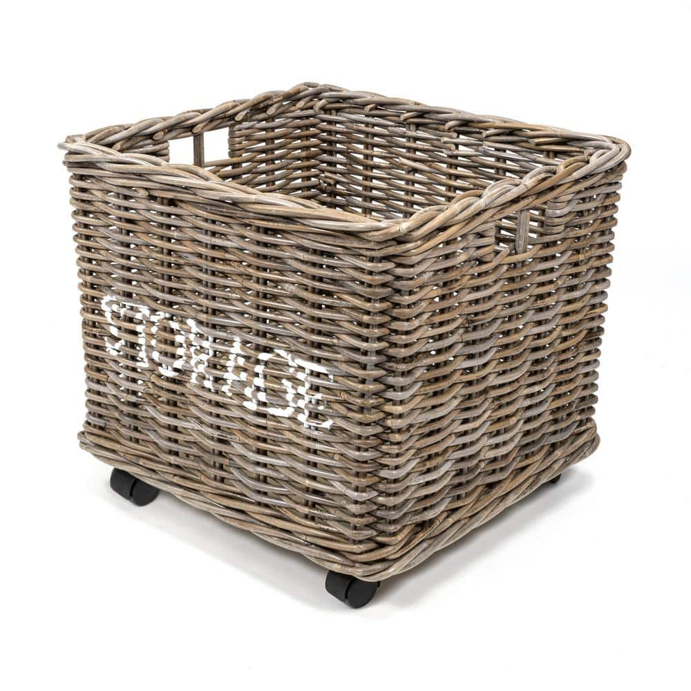 happimess Yael Coastal Hand-Woven in. STORAGE in. Rattan Basket with Wheels  and Handles, Kubu Gray BSK1001A - The Home Depot