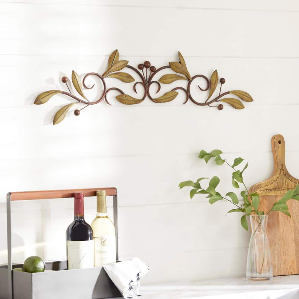 Green and Brown Metal Leaf Wall Mounted Figurine