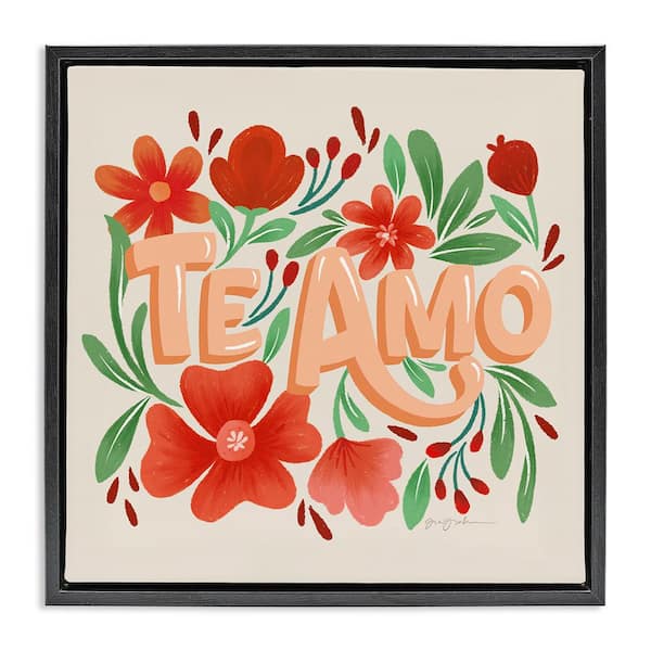 Stupell Industries Te Amo with Red Flowers by Gia Graham Black Floater Frame Nature Graphic Art Print 25 in. x 25 in.