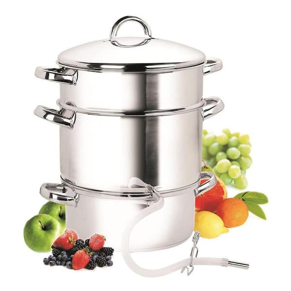 11 qt. Stainless Steel Juice Steamer Extractor with Water/Cooking Pan, Juice Pan and Hose with Clamp