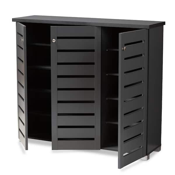 Gray Wood Shoe Storage Cabinet, Baxton Studio Shoe Cabinet With 3 Doors