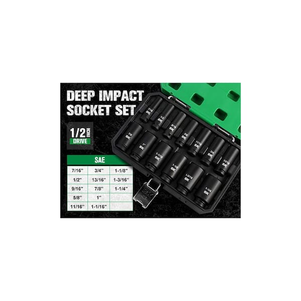 SK SK01352 1/2in Impact Deep Socket Set-SAE (13 Piece) SK01352