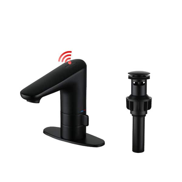 Boyel Living Single-Handle Single Hole Deck Mount Touchlessl Bathroom Sink Faucet With Deckplate and Pop-Up Drain In Matte Black