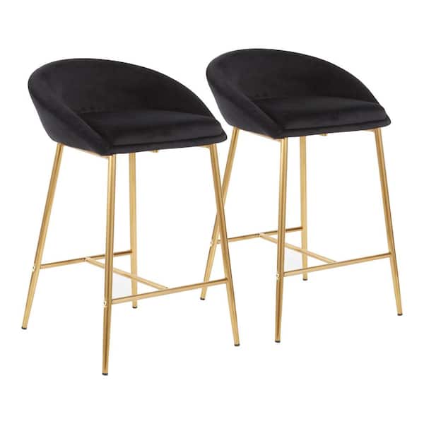 Lumisource Matisse 26 in. Black Velvet and Gold Metal Counter Stool (Set of 2)