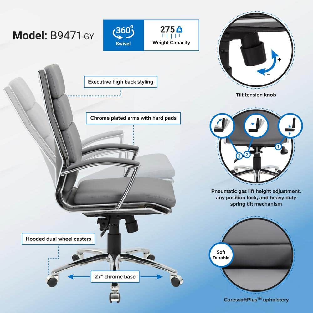 High-Back Executive Swivel Chair with Chrome Base in Gray