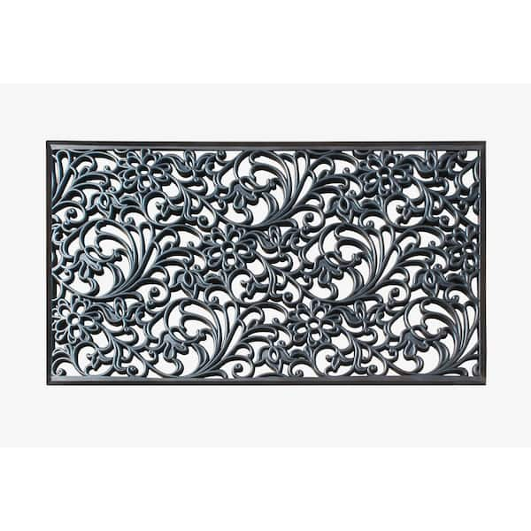 A1hc Paisley Border Black 30 in. x 48 in. Rubber Pin Mat Heavy Duty Double Door Mat