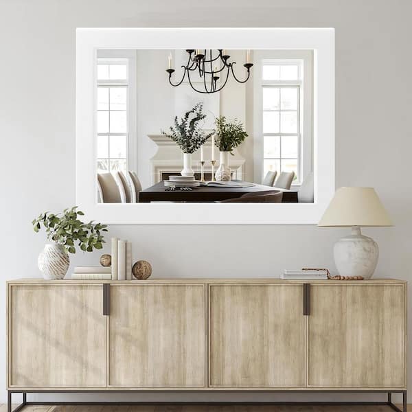 30 in. W x 40 in. H Simple Rectangular White Wood Frame Bathroom Mirror Vanity Mirror Wall Mirror/Floor Mirror
