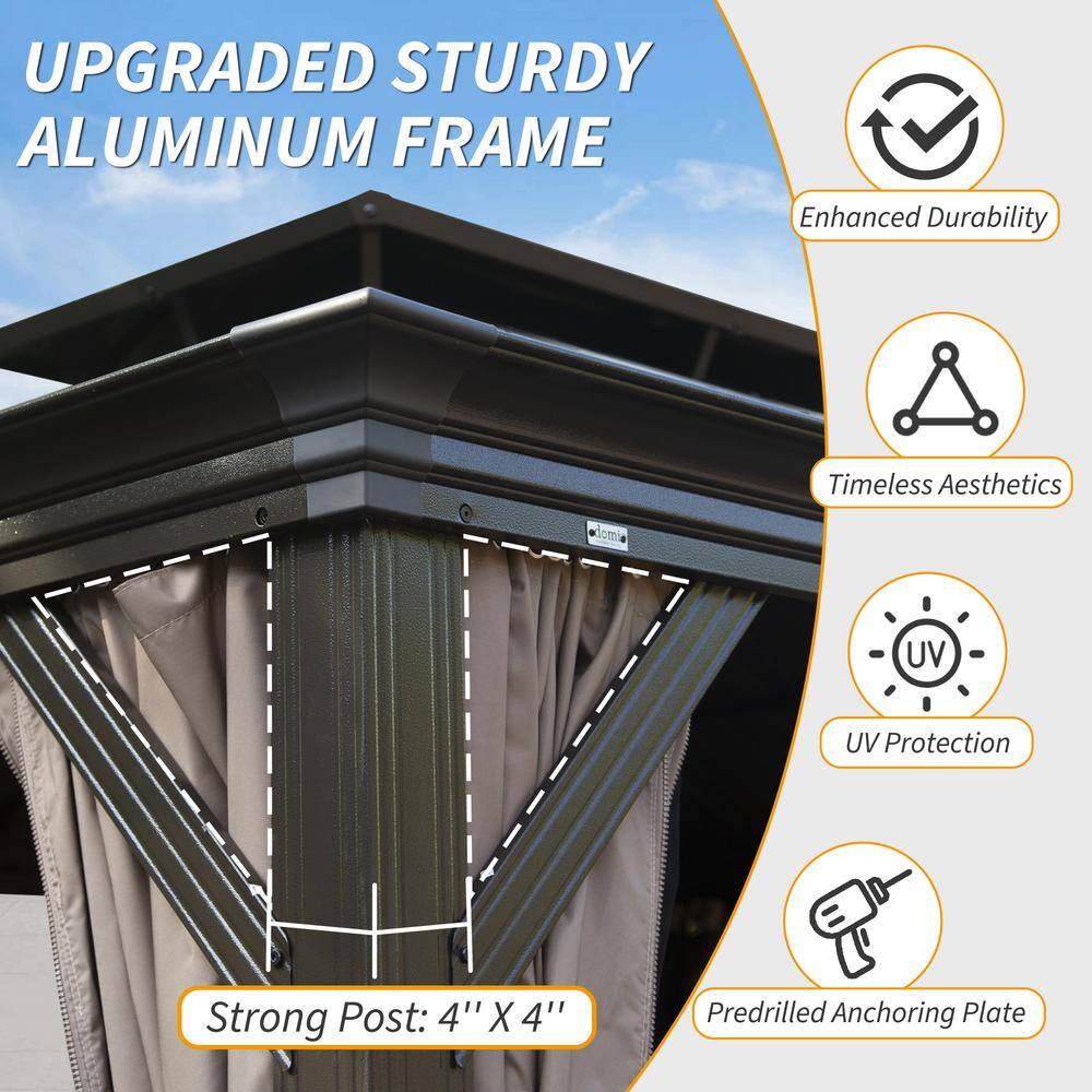 10' x 12' Brown Galvanized Steel Hardtop Gazebo with Curtains and Netting