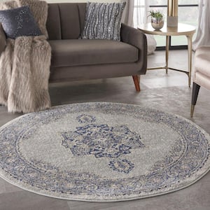 Tranquil Grey/Navy 5 ft. x 5 ft. Center medallion Traditional Round Rug