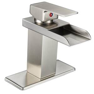 Waterfall Single Handle Single Hole Bathroom Faucet with Deckplate Included in Brushed Nickel