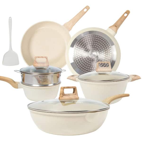 Bunpeony 10-Piece Nonstick Ceramic Cookware Set with Lids in White