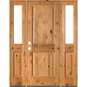 60 in. x 80 in. Rustic Knotty Alder Square clear stain Wood Right Hand Inswing Single Prehung Front Door/Half Sidelites