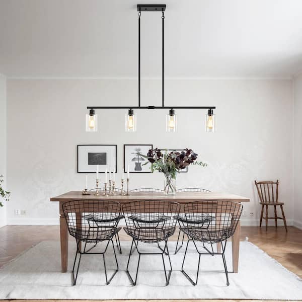 ADSENSTY 4-Light Black Rustic Linear Pendant Light for Kitchen
