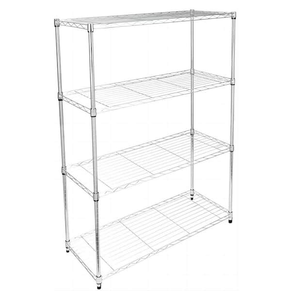 Heavy Duty 4-Shelf Shelving Unit with Wheel and Adjustable Feet, 36 in. (L) x 14.17 in. (W) x 56 in. (H), Chrome