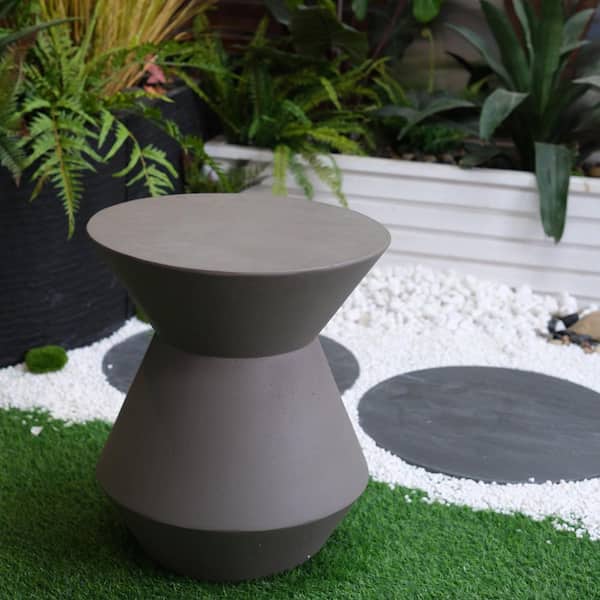 Unbranded Outdoor Garden Side Table, Decorative Garden Stool, Modern Heavy Duty Patio Sturdy Faux Terrazzo Accent Table Side, Gray
