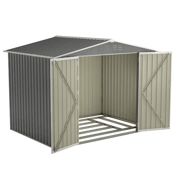 6 ft. x 7.7 ft. Outdoor Storage Shed-Heavy-Duty Metal Shed with Lockable Doors, Gray, 49 sq. ft.