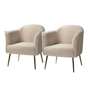 Auder Tan Upholstery Accent Barrel Chair with Ruched Design (Set of 2)