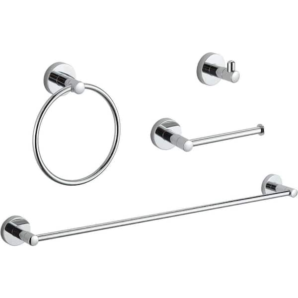 Dyiom Bathroom Hardware Set Chrome 4-Pieces Bathroom Towel Rack 24 in. Adjustable Bathroom Accessories Set