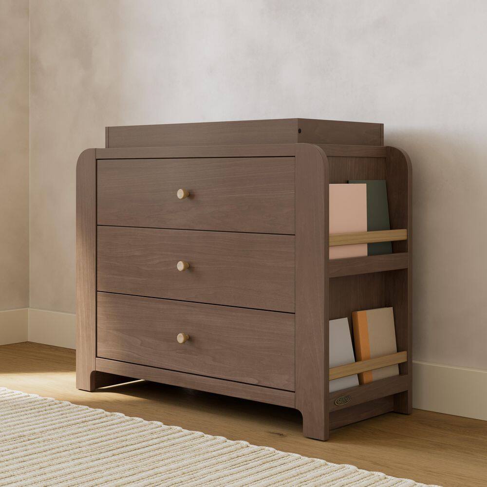 Read-with-Me Hazelnut with Driftwood 3 Drawer 42.87 in. Wide Dresser with Changing Topper