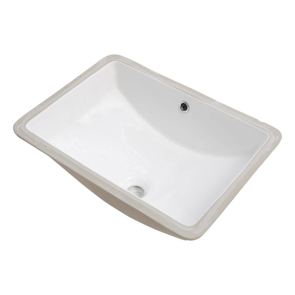Rectangle Deep Bowl Porcelain Ceramic Blade Span Bathroom Sink in Pure Whit