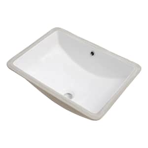 Rectangle Deep Bowl Porcelain Ceramic Blade Span Bathroom Sink in Pure White with Overflow