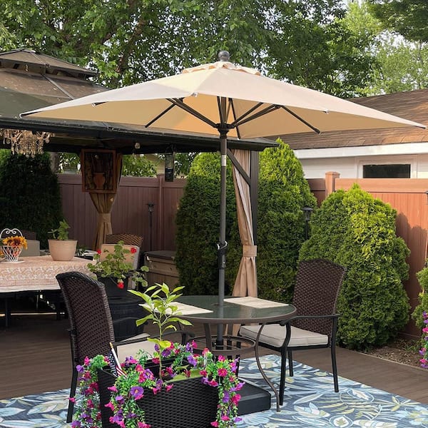 6.5 ft. Square Aluminum Crank and Tilt Outdoor Patio Market Umbrella in Beige