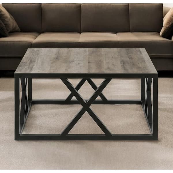 HomeRoots 35 in. Black Square Wood Coffee Table