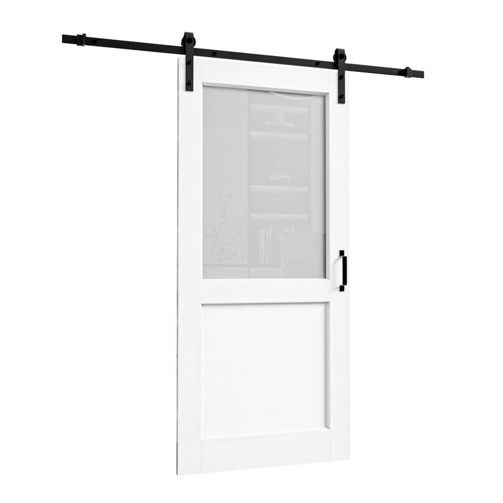 ARK DESIGN 64 in. x 96 in. 1/2-Lite Frosted Glass White Primed MDF ...