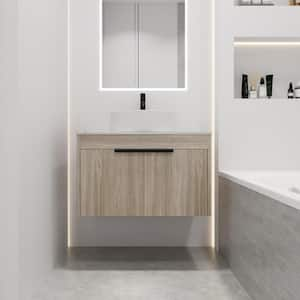 29.5 in. W x 18.9 in. D x 23 in. H Wall Mounted Bath Vanity in White Oak with Ceramic Top, Soft Close Door, Single Sink