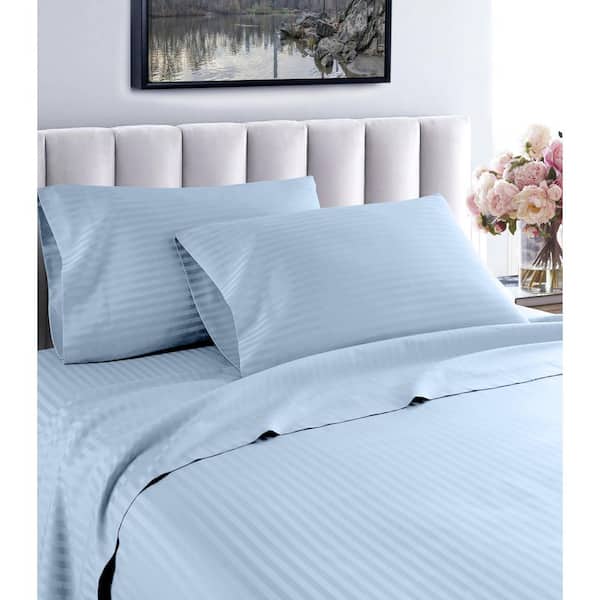 4-Piece 1200-Thread Count 100% Egyptian Cotton Deep Pocket Stripe Bed Sheets (King, Blue)