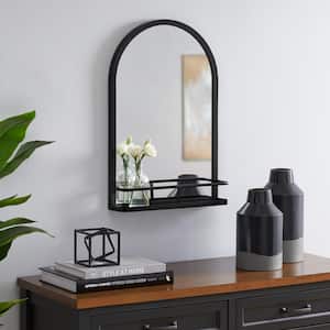 Medium Modern Arched Black Framed Mirror with Shelf (16 in. W x 24 in. H)