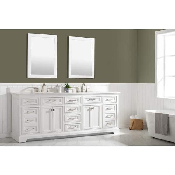 Milano 84 in. W x 22 in. D Bath Vanity in White with Quartz Vanity Top in White with White Basin